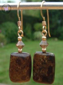 Bronzite & Swarovski Crystal Gold Earrings